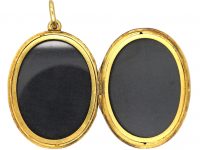 Victorian 18ct Gold Wave Locket with Natural Split Pearl & Blue Enamel Motif