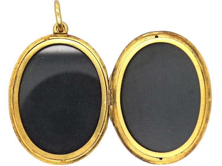 Victorian 18ct Gold Wave Locket with Natural Split Pearl & Blue Enamel Motif