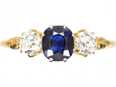 Edwardian 18ct Gold, Three Stone Sapphire & Diamond Ring
