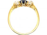 Edwardian 18ct Gold, Three Stone Sapphire & Diamond Ring