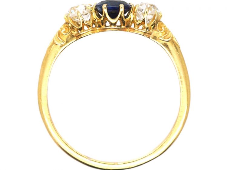 Edwardian 18ct Gold, Three Stone Sapphire & Diamond Ring