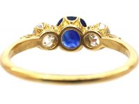 Edwardian 18ct Gold, Three Stone Sapphire & Diamond Ring