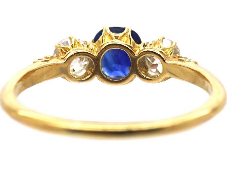 Edwardian 18ct Gold, Three Stone Sapphire & Diamond Ring