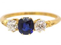 Edwardian 18ct Gold, Three Stone Sapphire & Diamond Ring