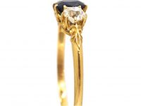 Edwardian 18ct Gold, Three Stone Sapphire & Diamond Ring