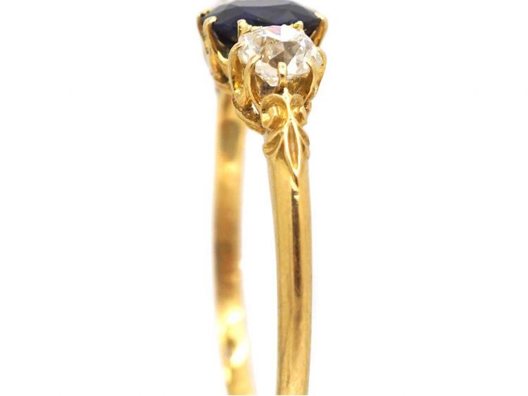 Edwardian 18ct Gold, Three Stone Sapphire & Diamond Ring