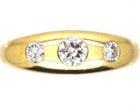Edwardian 18ct Gold, Three Stone Diamond Rub Over Set Ring