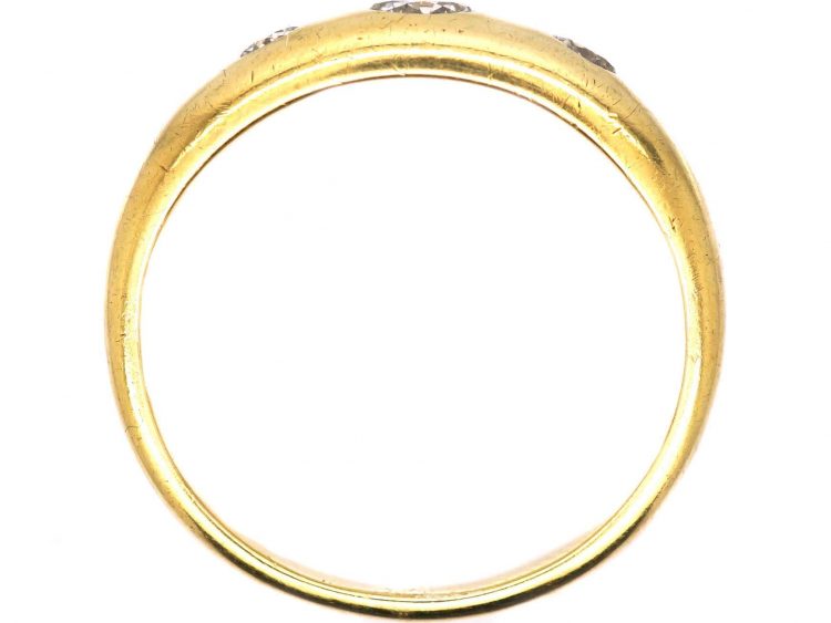 Edwardian 18ct Gold, Three Stone Diamond Rub Over Set Ring