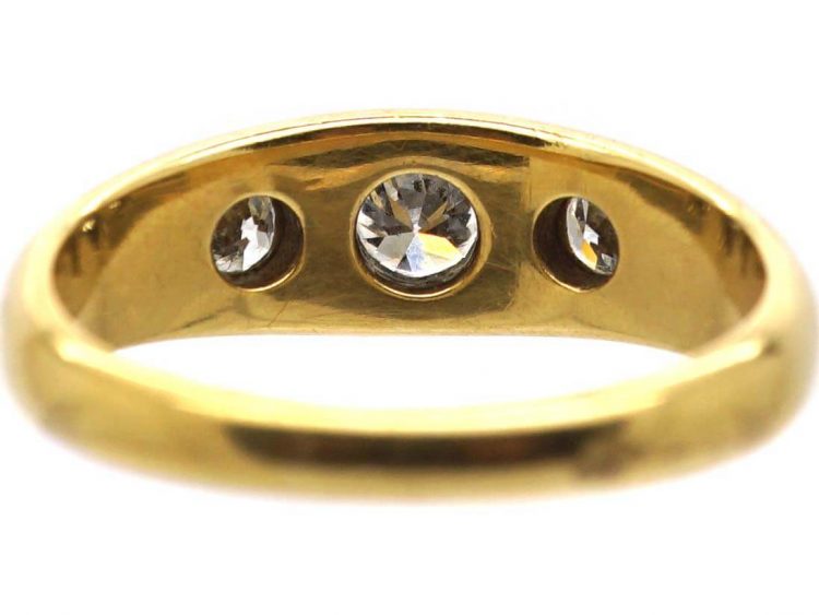 Edwardian 18ct Gold, Three Stone Diamond Rub Over Set Ring