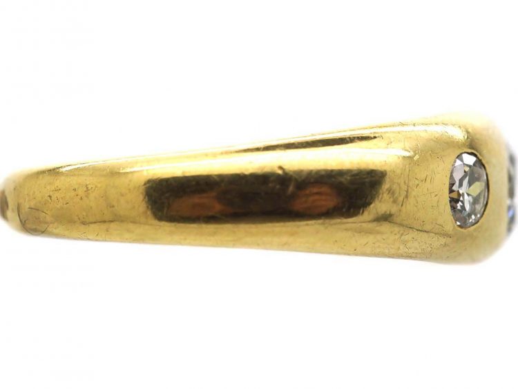 Edwardian 18ct Gold, Three Stone Diamond Rub Over Set Ring