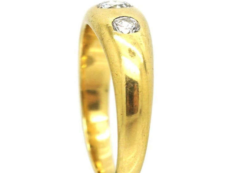 Edwardian 18ct Gold, Three Stone Diamond Rub Over Set Ring
