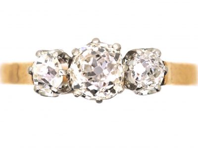 Late 19th Century 18ct Gold, Old Mine Cut Three Stone Diamond Ring