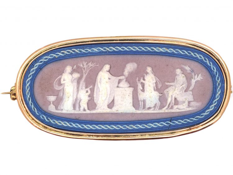 Georgian 15ct Gold Two Colour Wedgwood Jasper Ware Brooch of a Neo-Classical Scene