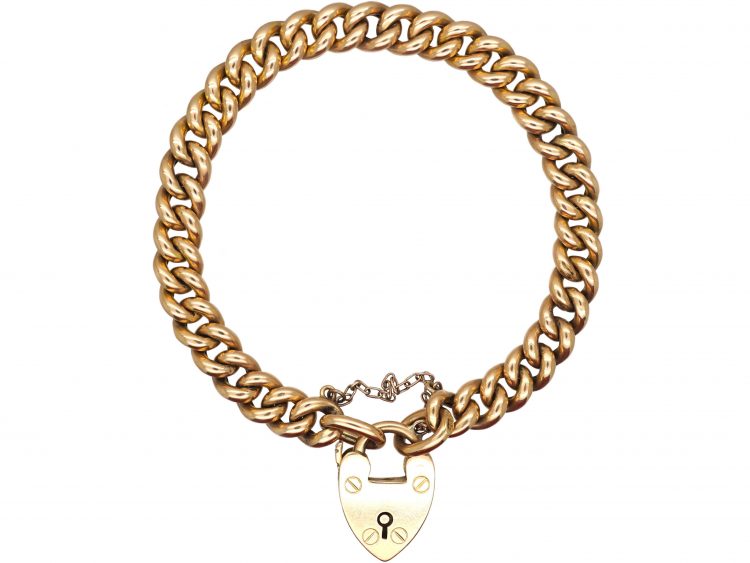 Edwardian 15ct Gold Curb Bracelet with Padlock