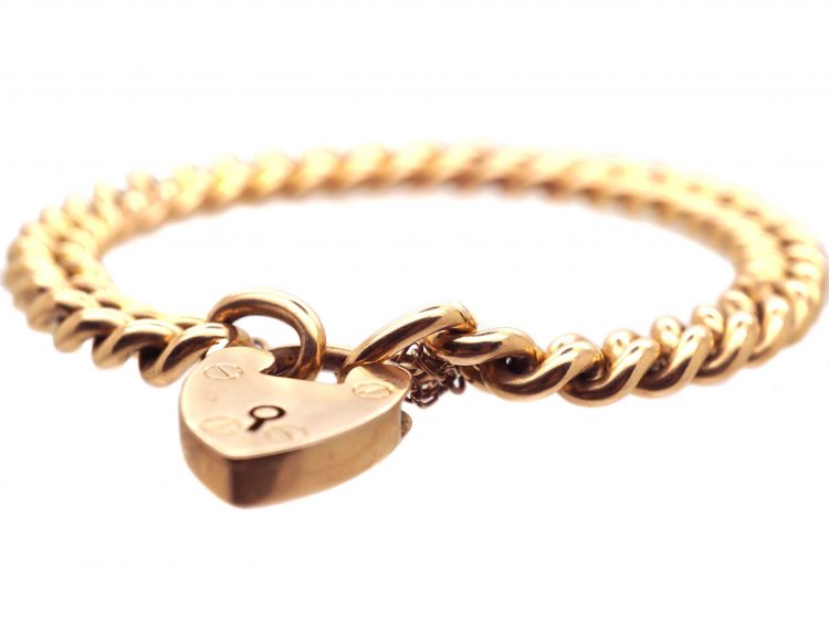 Edwardian 15ct Gold Curb Bracelet with Padlock