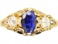 Victorian 18ct Gold, Sapphire & Diamond Three Stone Ring