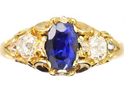 Victorian 18ct Gold, Sapphire & Diamond Three Stone Ring