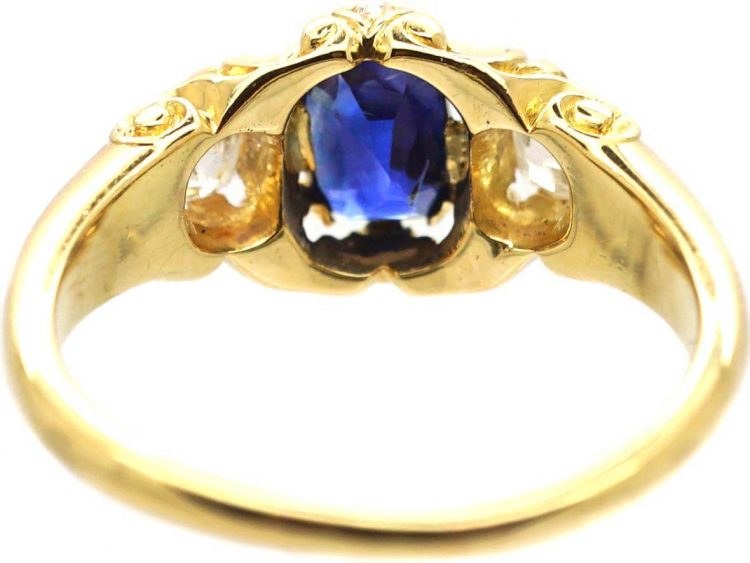 Victorian 18ct Gold, Sapphire & Diamond Three Stone Ring