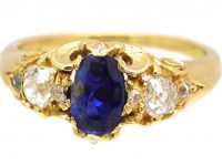 Victorian 18ct Gold, Sapphire & Diamond Three Stone Ring