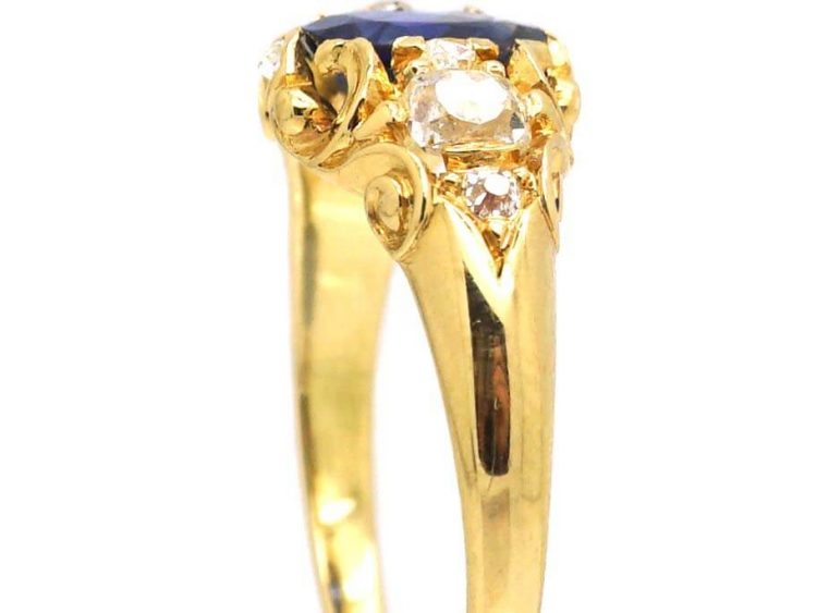 Victorian 18ct Gold, Sapphire & Diamond Three Stone Ring