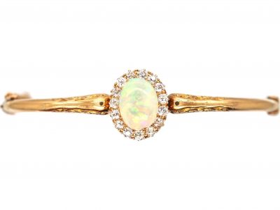 Edwardian 15ct Gold, Opal and Diamond Bangle
