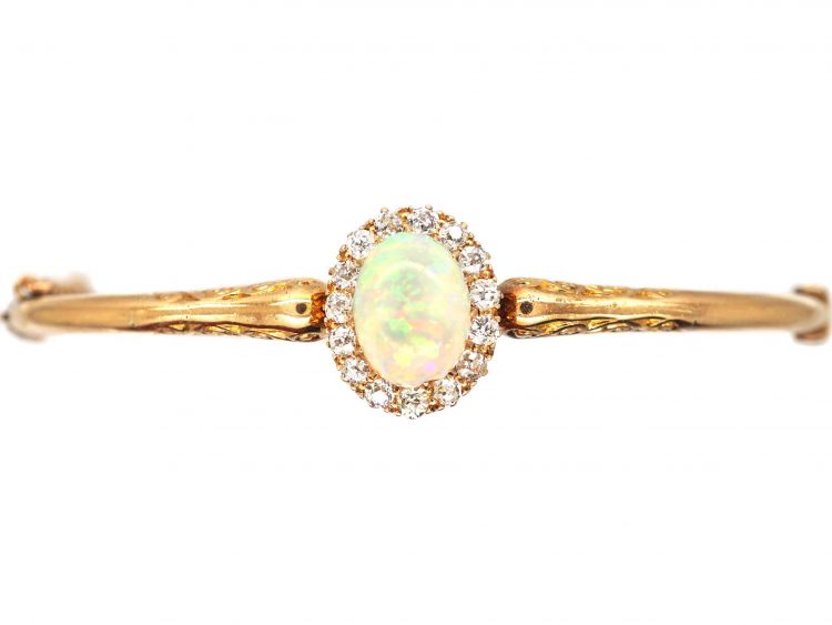 Edwardian 15ct Gold, Opal and Diamond Bangle
