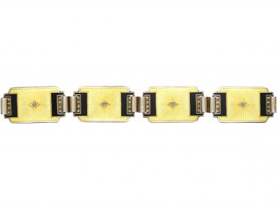 Norwegian Retro Silver, Yellow & Black Enamel Bracelet by Aksel Holmsen