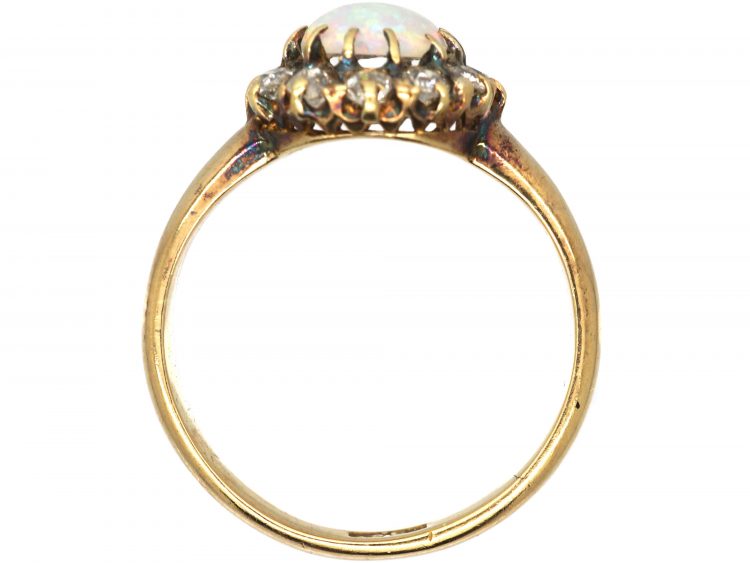 Edwardian 18ct Gold, Opal & Diamond Cluster Ring