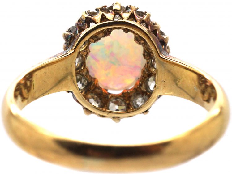 Edwardian 18ct Gold, Opal & Diamond Cluster Ring