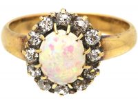 Edwardian 18ct Gold, Opal & Diamond Cluster Ring