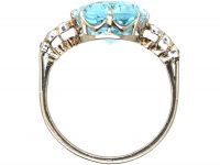 Art Deco 18ct White Gold, Aquamarine Ring with Diamond Set Shoulders