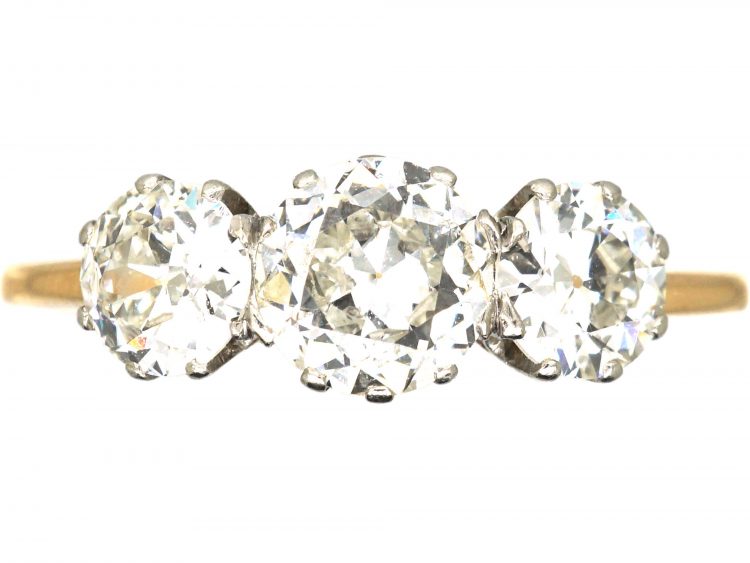 Edwardian 18ct Yellow Gold Three Stone Diamond Ring