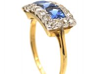 Art Deco 18ct & Platinum, Three Stone French Cut Sapphire & Diamond Ring