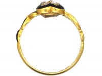Victorian 18ct Gold & Black Enamel Ring with a Diamond Set Forget Me Not Flower
