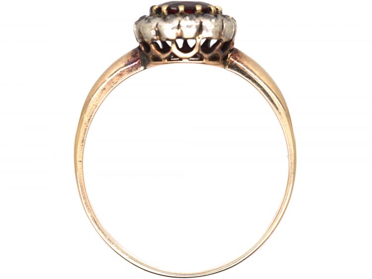 Edwardian 15ct Gold, Ruby & Diamond Oval Cluster Ring
