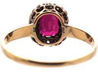 Edwardian 15ct Gold, Ruby & Diamond Oval Cluster Ring