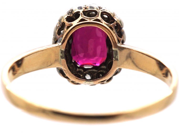 Edwardian 15ct Gold, Ruby & Diamond Oval Cluster Ring