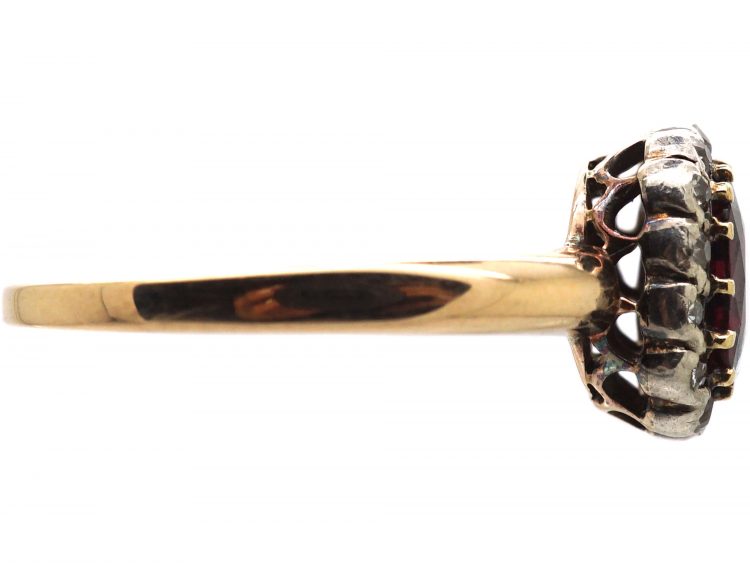 Edwardian 15ct Gold, Ruby & Diamond Oval Cluster Ring
