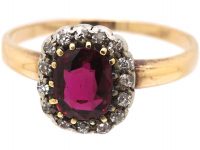 Edwardian 15ct Gold, Ruby & Diamond Oval Cluster Ring