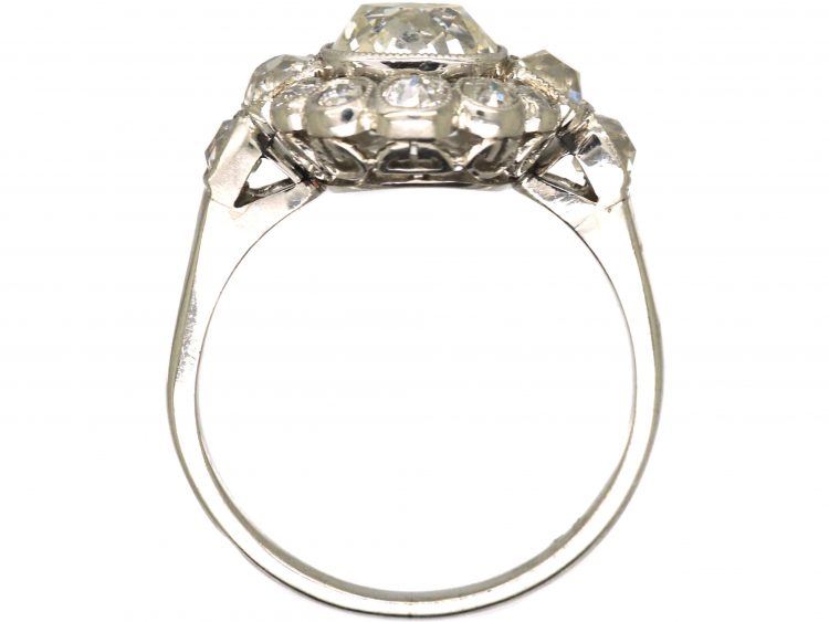 French Art Deco Platinum & Diamond Cluster Ring with a Large Centre Diamond