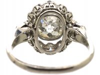 French Art Deco Platinum & Diamond Cluster Ring with a Large Centre Diamond