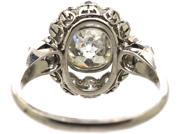 French Art Deco Platinum & Diamond Cluster Ring with a Large Centre Diamond
