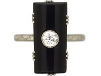 Art Deco 18ct White Gold, Onyx & diamond Rectangular Shaped Ring