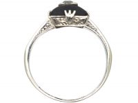 Art Deco 18ct White Gold, Onyx & diamond Rectangular Shaped Ring