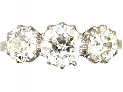 Early 20th Century 18ct White Gold & Platinum, Three Stone Old European Cut Diamond Ring
