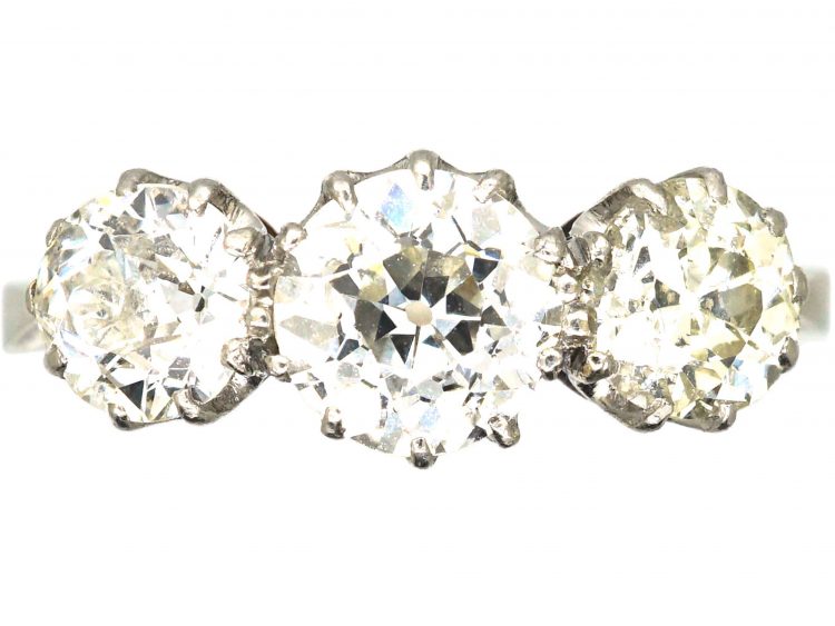Early 20th Century 18ct White Gold & Platinum, Three Stone Old European Cut Diamond Ring