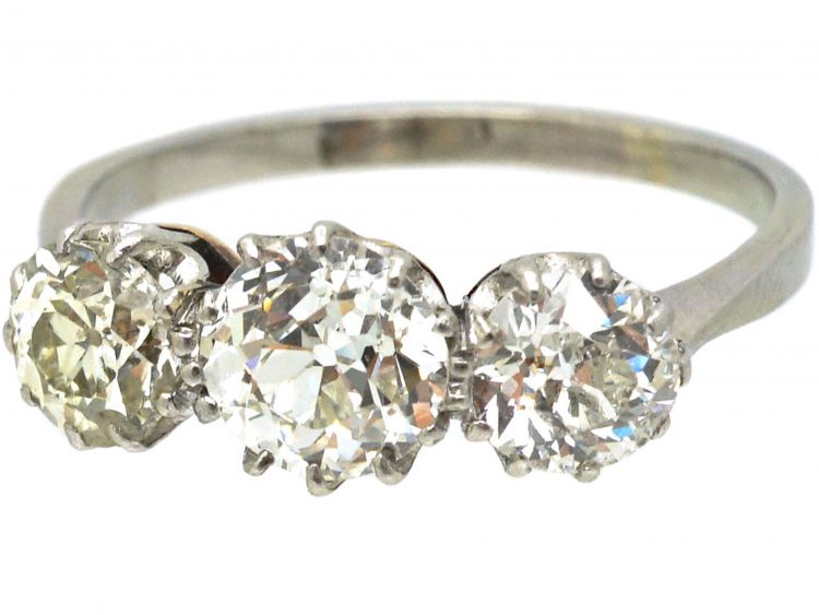 Early 20th Century 18ct White Gold & Platinum, Three Stone Old European Cut Diamond Ring