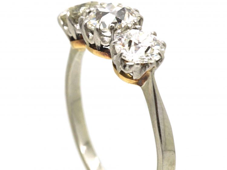 Early 20th Century 18ct White Gold & Platinum, Three Stone Old European Cut Diamond Ring