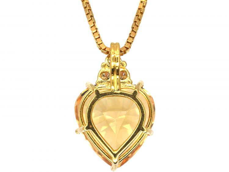 18ct Gold, Topaz & Diamond Heart Shaped Pendant on 18ct Gold Chain