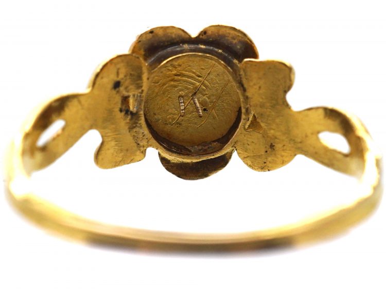 Early 19th Century 15ct Gold & Turquoise Forget Me Not Flower Ring with a Ruby in the Centre